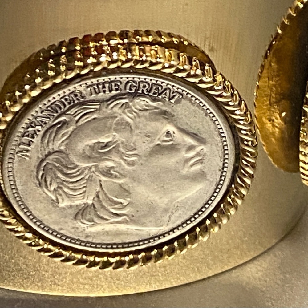 Large Roman Coin Gold Cuff Bracelet With Silver Coins “Alexander The Great” - Picture 9 of 10